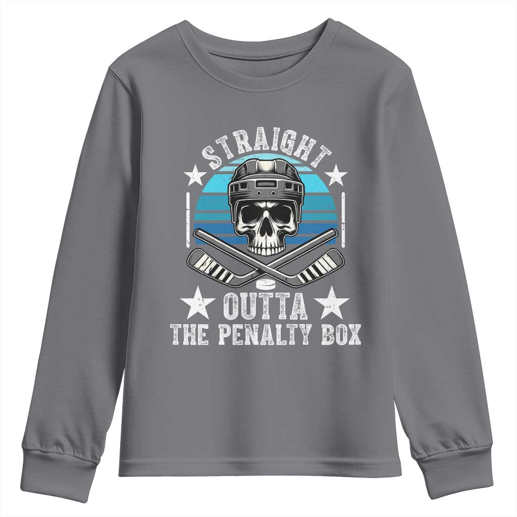 Straight Outta The Penalty Box Hockey Youth Sweatshirt Funny Skull Player Gift TS12 Charcoal Print Your Wear