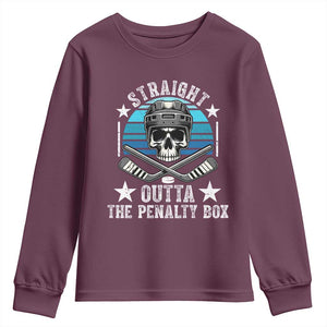 Straight Outta The Penalty Box Hockey Youth Sweatshirt Funny Skull Player Gift TS12 Maroon Print Your Wear