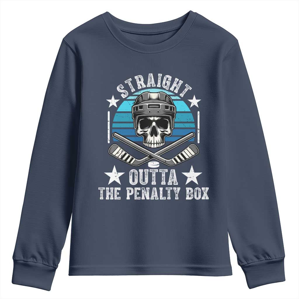 Straight Outta The Penalty Box Hockey Youth Sweatshirt Funny Skull Player Gift TS12 Navy Print Your Wear