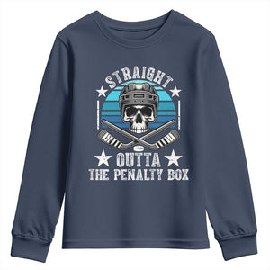 Straight Outta The Penalty Box Hockey Youth Sweatshirt Funny Skull Player Gift TS12 Navy Print Your Wear