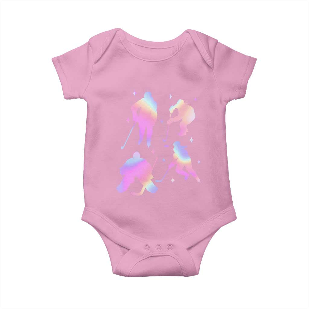 Iridescent Effect Hockey Players Retro Sport Lover Gift Baby Onesie TS12 Light Pink Print Your Wear