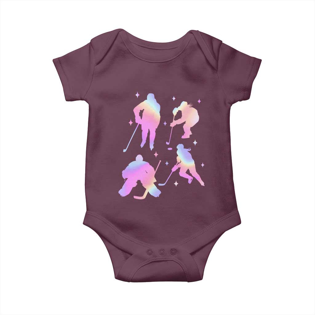 Iridescent Effect Hockey Players Retro Sport Lover Gift Baby Onesie TS12 Maroon Print Your Wear