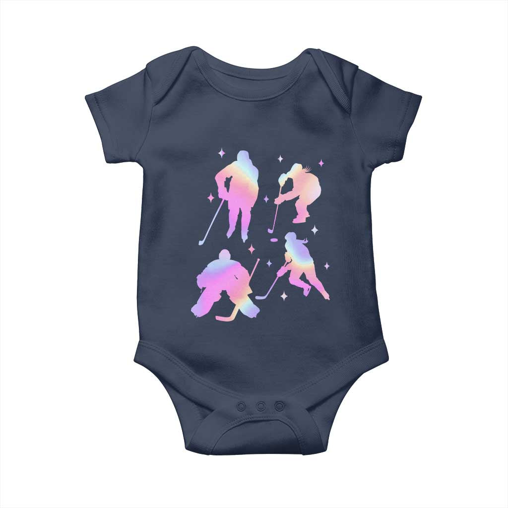 Iridescent Effect Hockey Players Retro Sport Lover Gift Baby Onesie TS12 Navy Print Your Wear