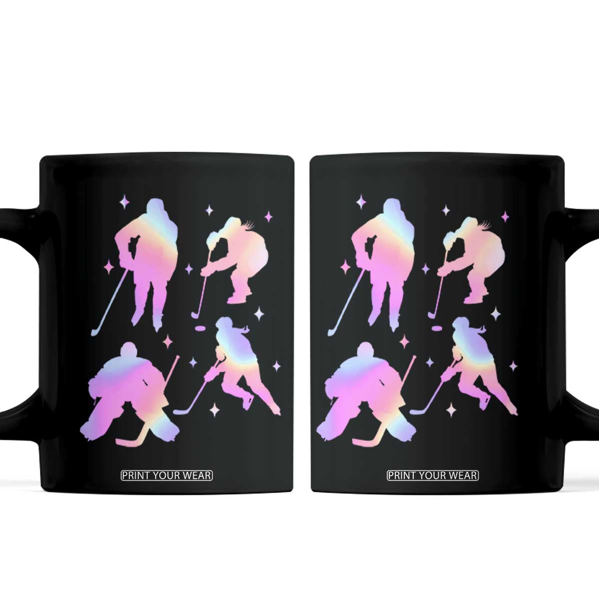 Iridescent Effect Hockey Players Retro Sport Lover Gift Coffee Mug TS12 Black Print Your Wear