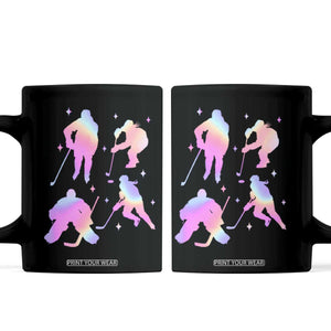 Iridescent Effect Hockey Players Retro Sport Lover Gift Coffee Mug TS12 Black Print Your Wear