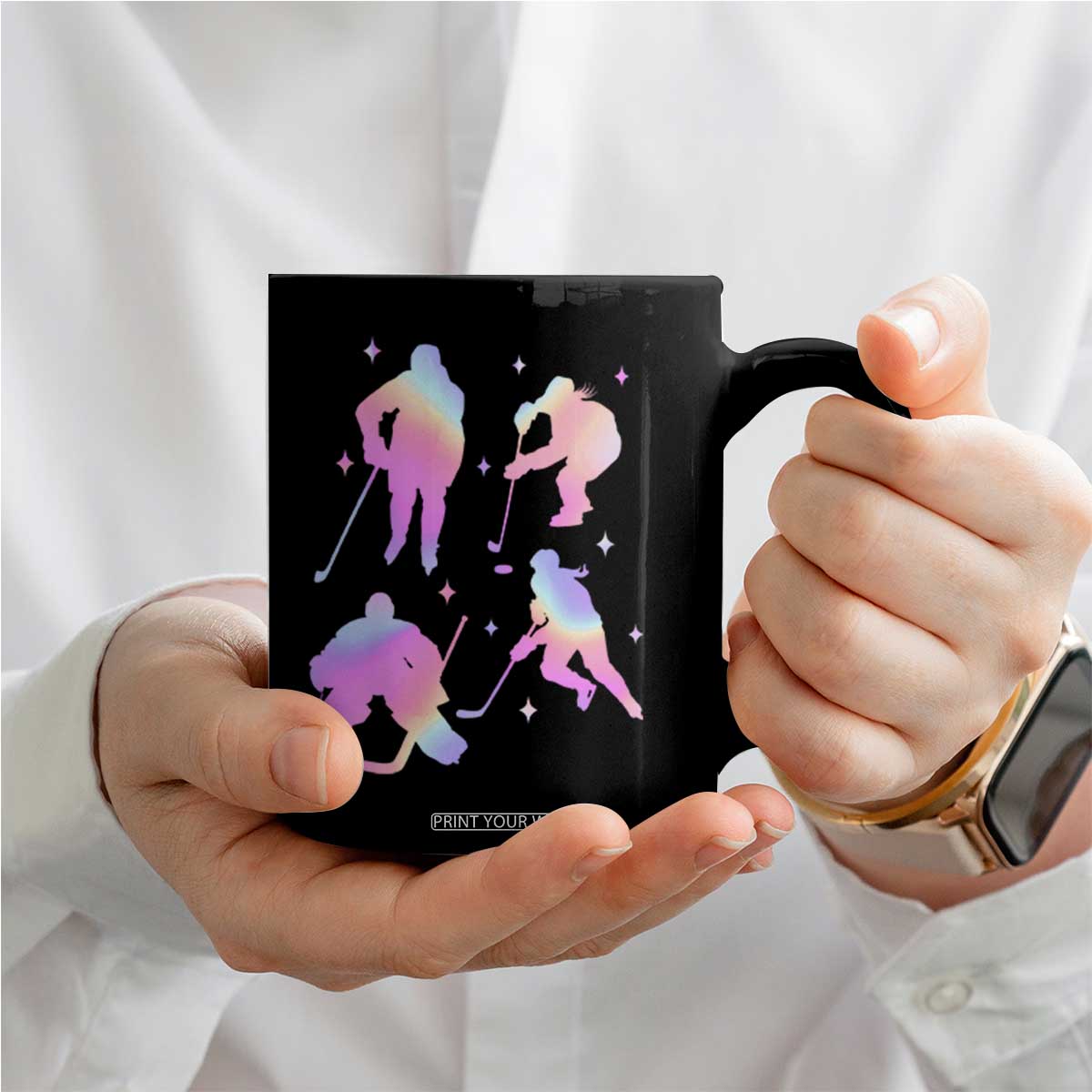 Iridescent Effect Hockey Players Retro Sport Lover Gift Coffee Mug TS12 Print Your Wear