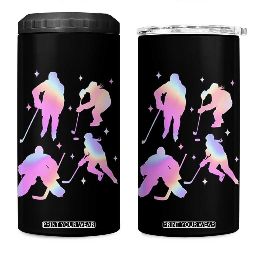 Iridescent Effect Hockey Players Retro Sport Lover Gift 4 in 1 Can Cooler Tumbler TS12 One Size: 16 oz Black Print Your Wear