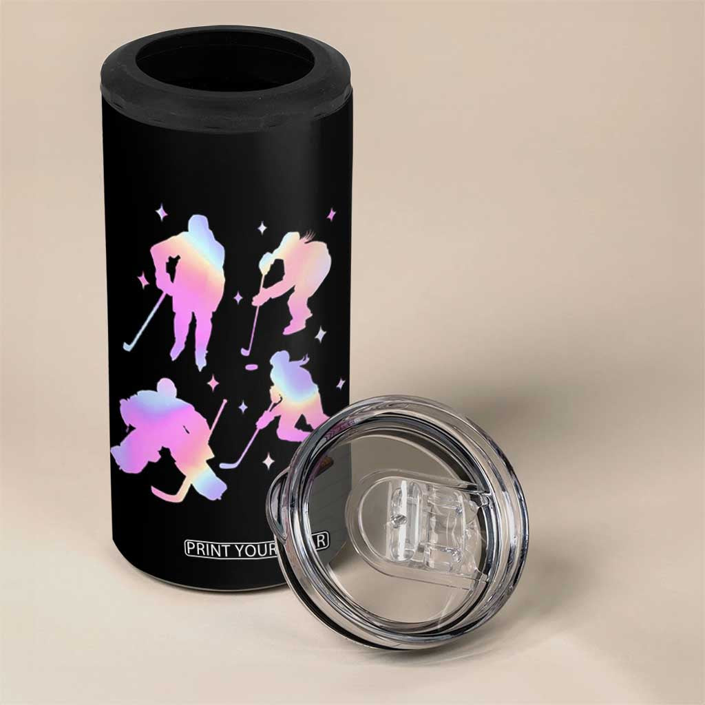 Iridescent Effect Hockey Players Retro Sport Lover Gift 4 in 1 Can Cooler Tumbler TS12 Print Your Wear
