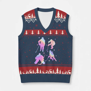 Iridescent Effect Hockey Players Retro Sport Lover Gift V-Neck Knit Sweater Vest TS12 Navy Red Print Your Wear