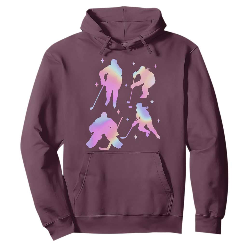 Iridescent Effect Hockey Players Retro Sport Lover Gift Hoodie TS12 Maroon Print Your Wear