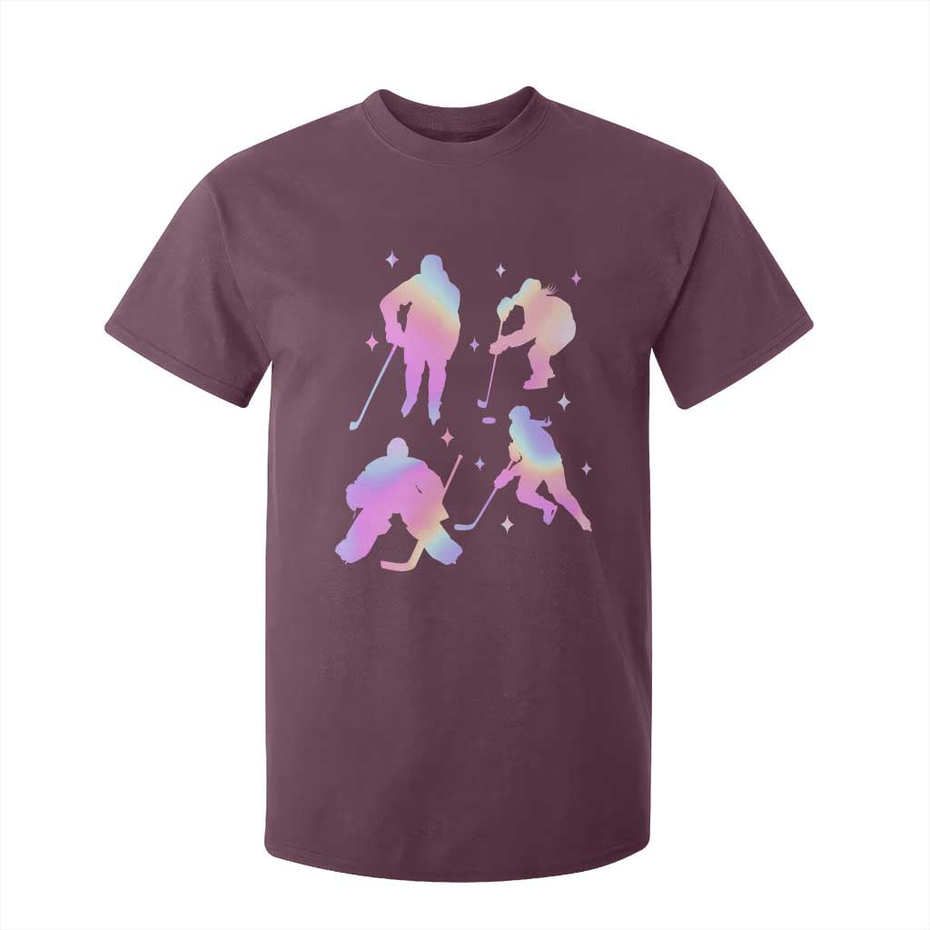 Iridescent Effect Hockey Players Retro Sport Lover Gift T Shirt For Kid TS12 Maroon Print Your Wear
