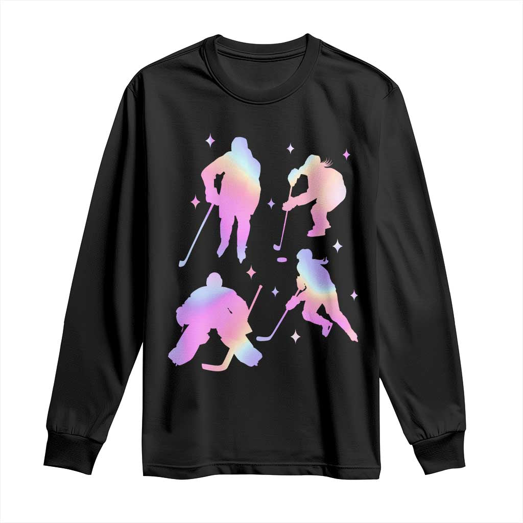 Iridescent Effect Hockey Players Retro Sport Lover Gift Long Sleeve Shirt TS12 Black Print Your Wear