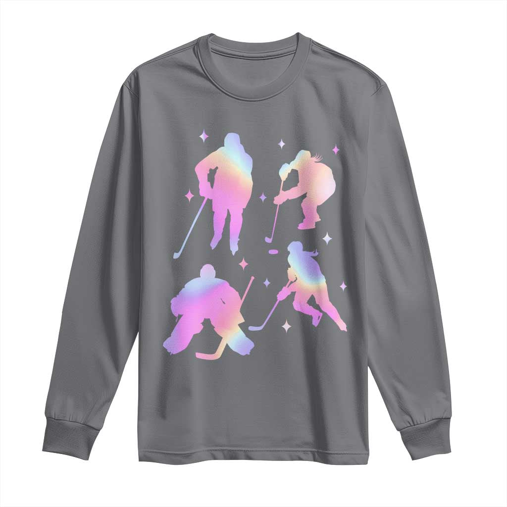 Iridescent Effect Hockey Players Retro Sport Lover Gift Long Sleeve Shirt TS12 Charcoal Print Your Wear