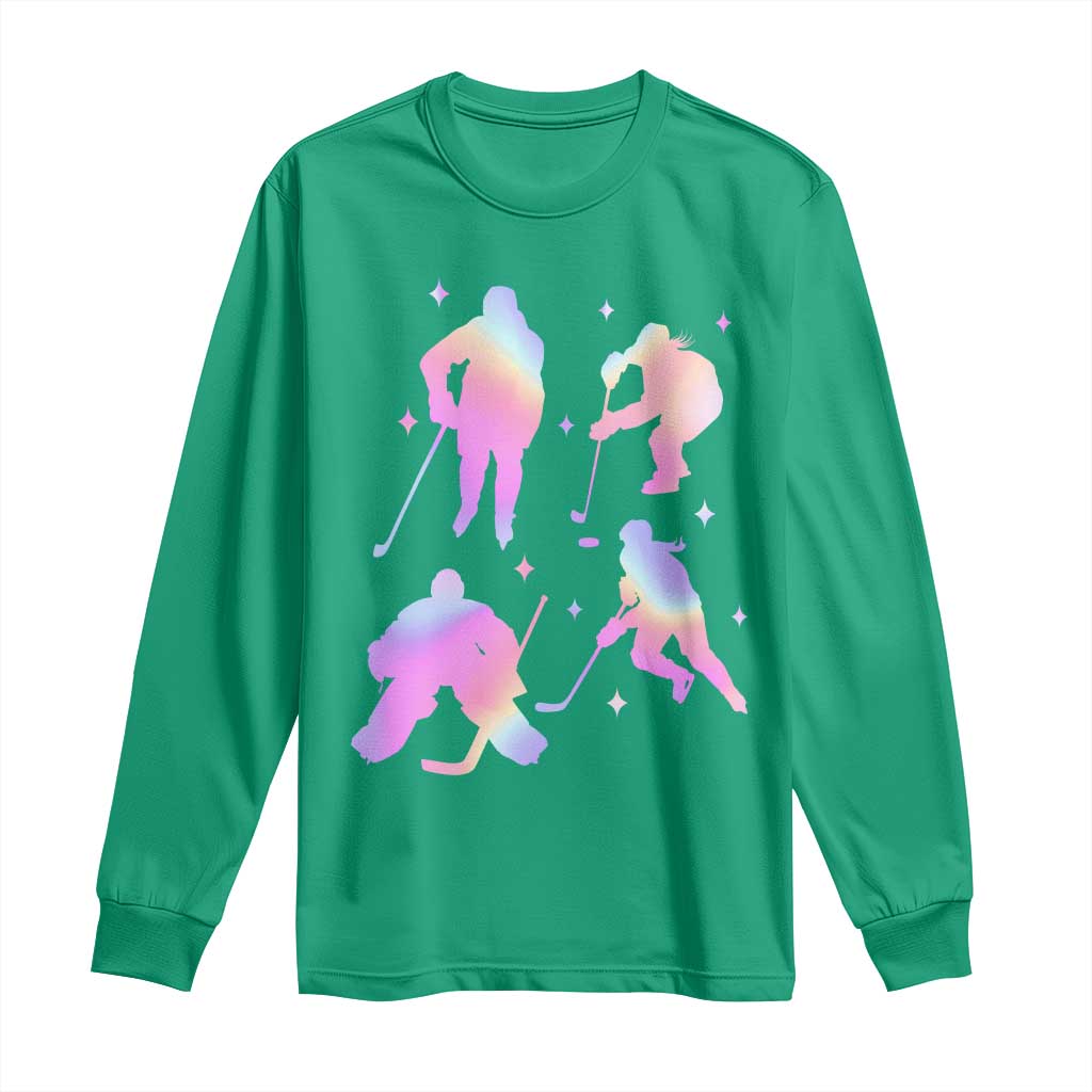 Iridescent Effect Hockey Players Retro Sport Lover Gift Long Sleeve Shirt TS12 Irish Green Print Your Wear