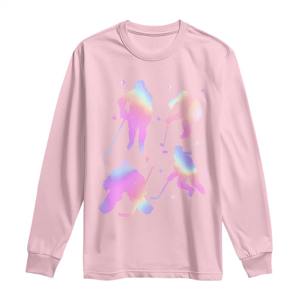 Iridescent Effect Hockey Players Retro Sport Lover Gift Long Sleeve Shirt TS12 Light Pink Print Your Wear