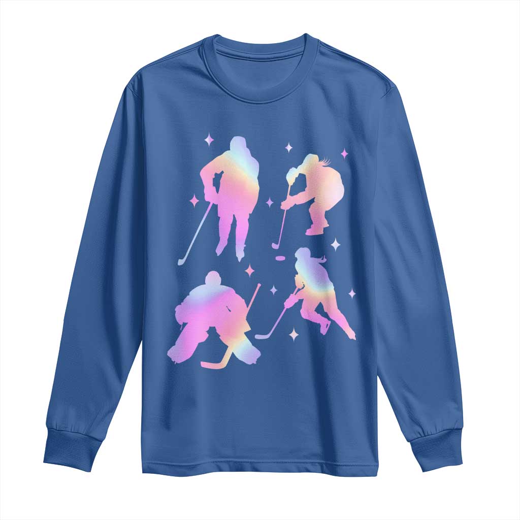 Iridescent Effect Hockey Players Retro Sport Lover Gift Long Sleeve Shirt TS12 Royal Blue Print Your Wear
