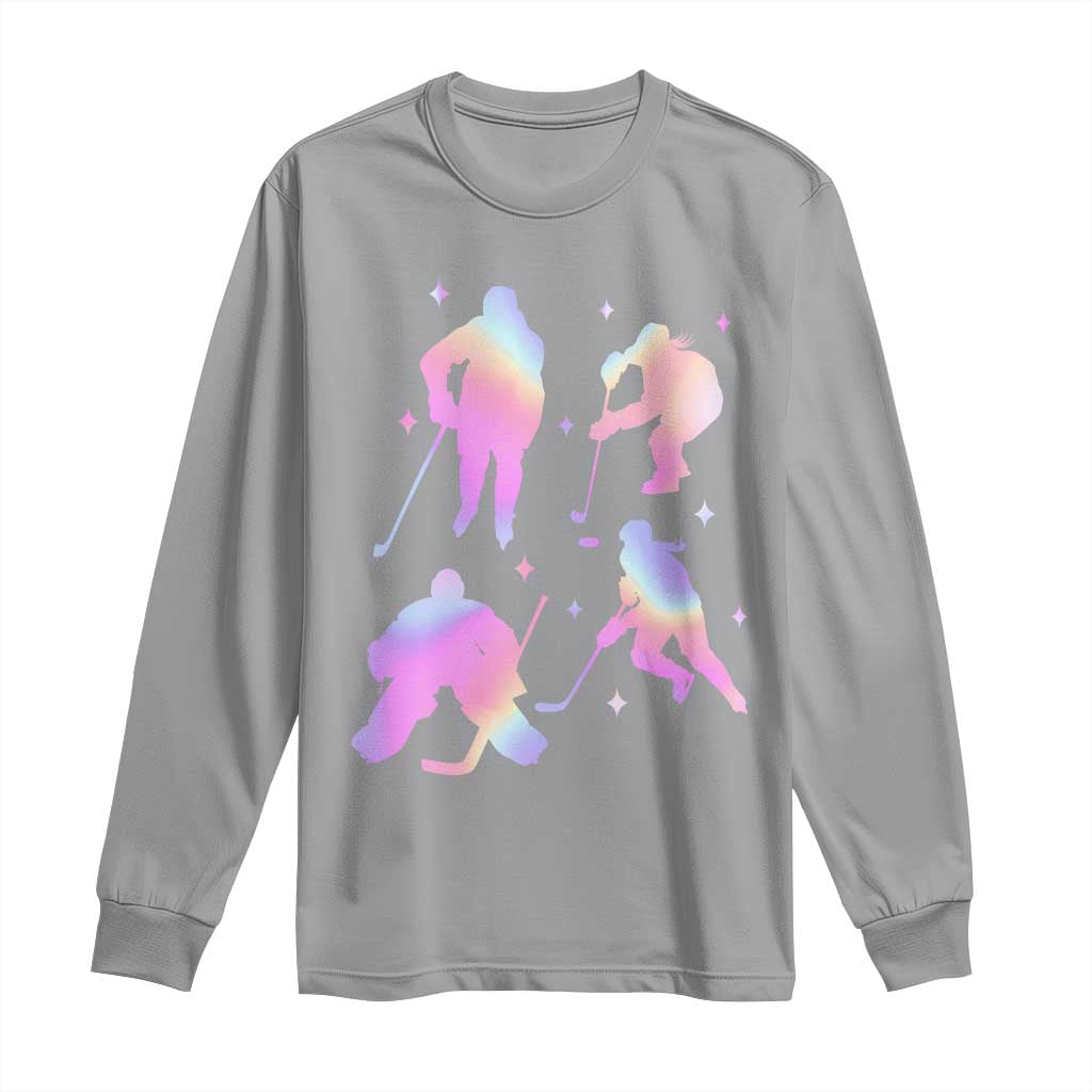 Iridescent Effect Hockey Players Retro Sport Lover Gift Long Sleeve Shirt TS12 Sport Gray Print Your Wear