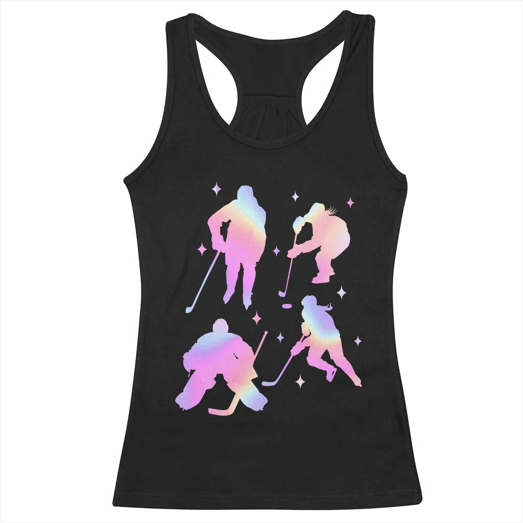 Iridescent Effect Hockey Players Retro Sport Lover Gift Racerback Tank Top TS12 Black Print Your Wear