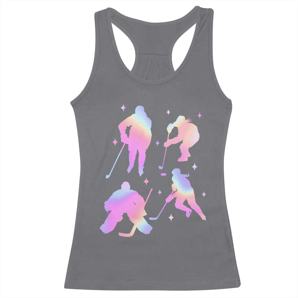 Iridescent Effect Hockey Players Retro Sport Lover Gift Racerback Tank Top TS12 Charcoal Print Your Wear