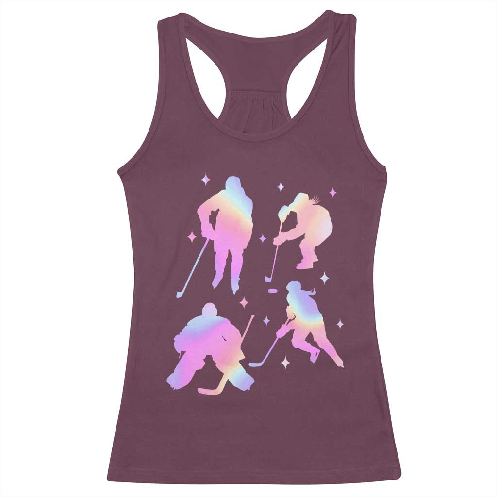 Iridescent Effect Hockey Players Retro Sport Lover Gift Racerback Tank Top TS12 Maroon Print Your Wear
