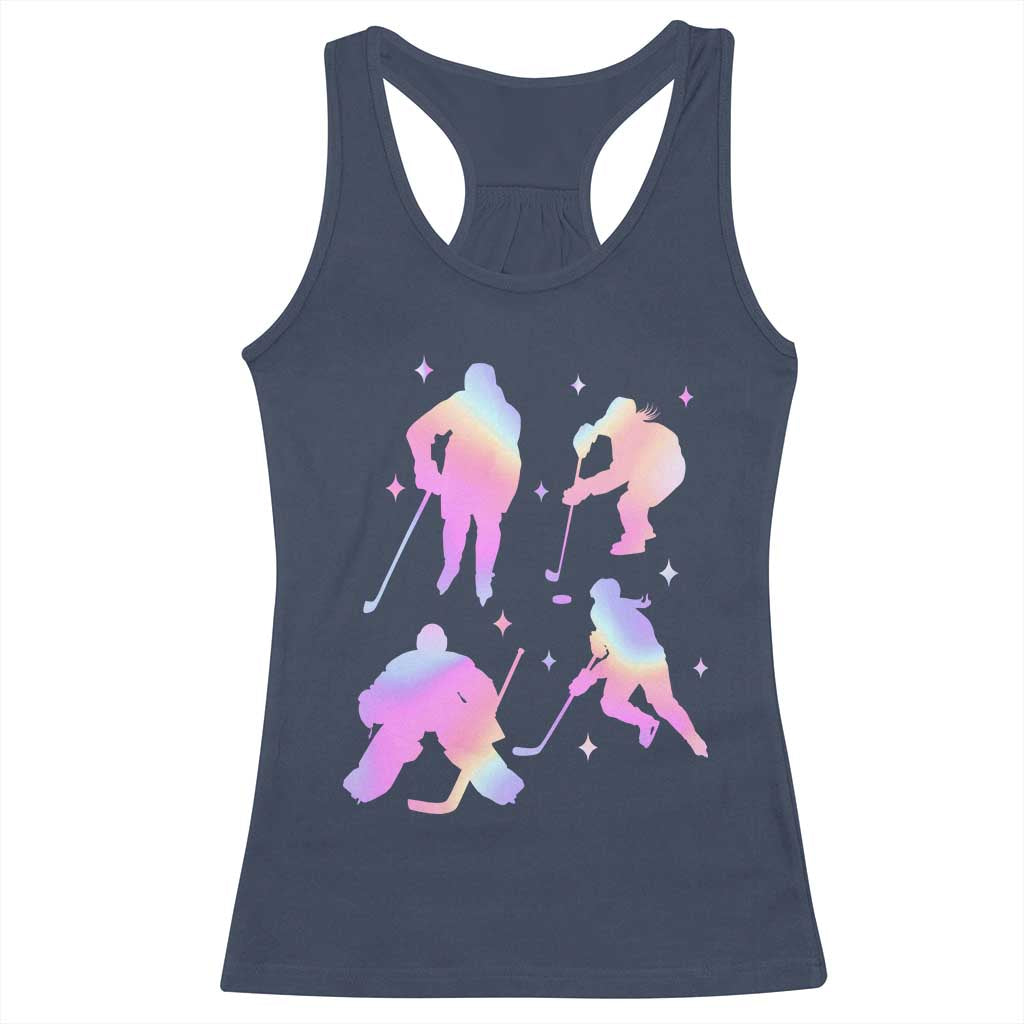 Iridescent Effect Hockey Players Retro Sport Lover Gift Racerback Tank Top TS12 Navy Print Your Wear