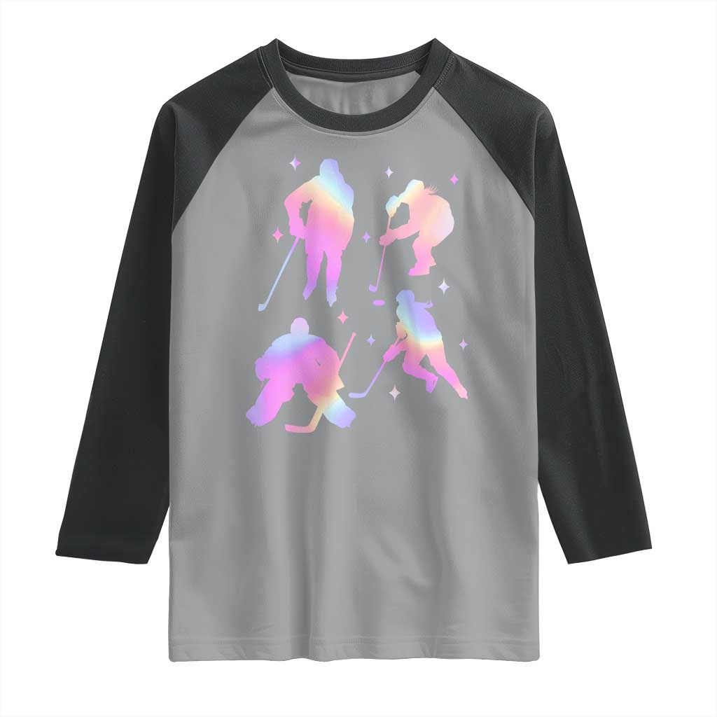 Iridescent Effect Hockey Players Retro Sport Lover Gift Raglan Shirt TS12 Sport Gray Black Print Your Wear
