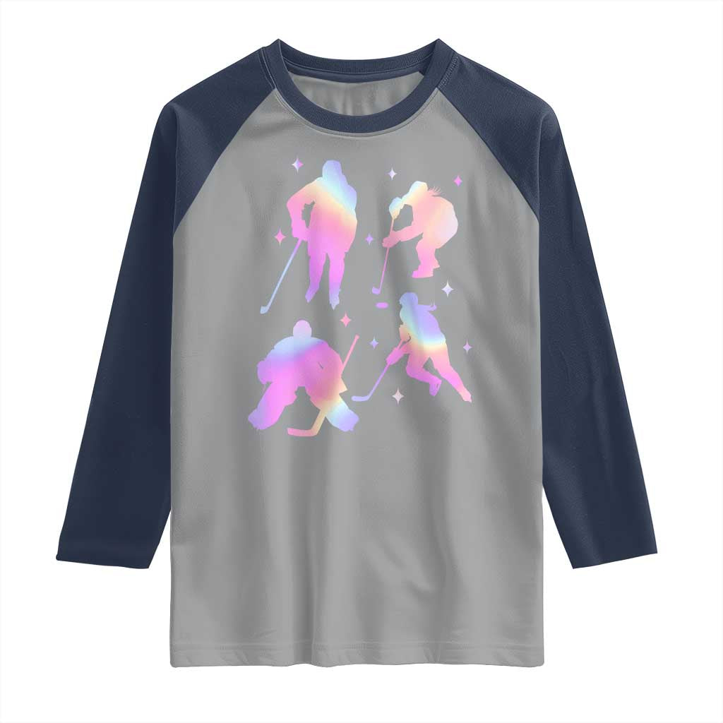Iridescent Effect Hockey Players Retro Sport Lover Gift Raglan Shirt TS12 Sport Gray Navy Print Your Wear