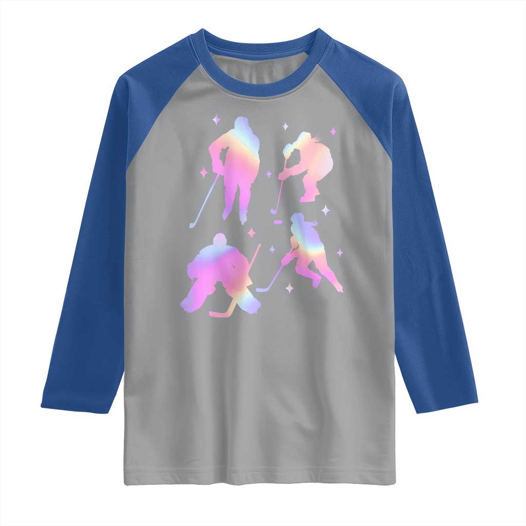Iridescent Effect Hockey Players Retro Sport Lover Gift Raglan Shirt TS12 Sport Gray Royal Print Your Wear