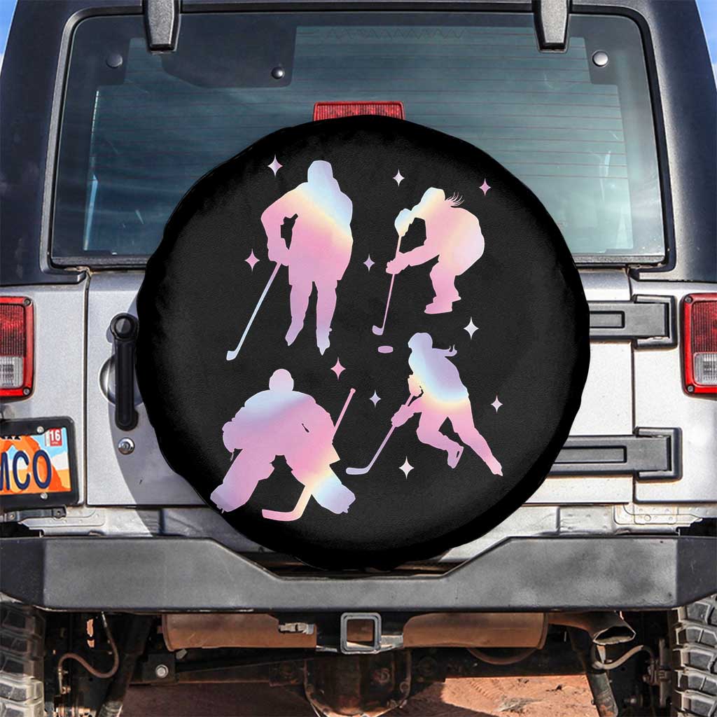 Iridescent Effect Hockey Players Retro Sport Lover Gift Spare Tire Cover TS12 No hole Black Print Your Wear