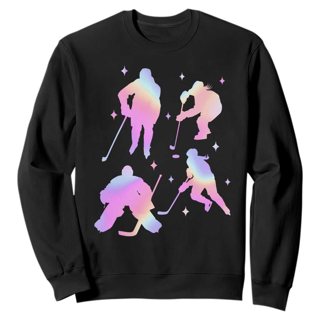Iridescent Effect Hockey Players Retro Sport Lover Gift Sweatshirt TS12 Black Print Your Wear