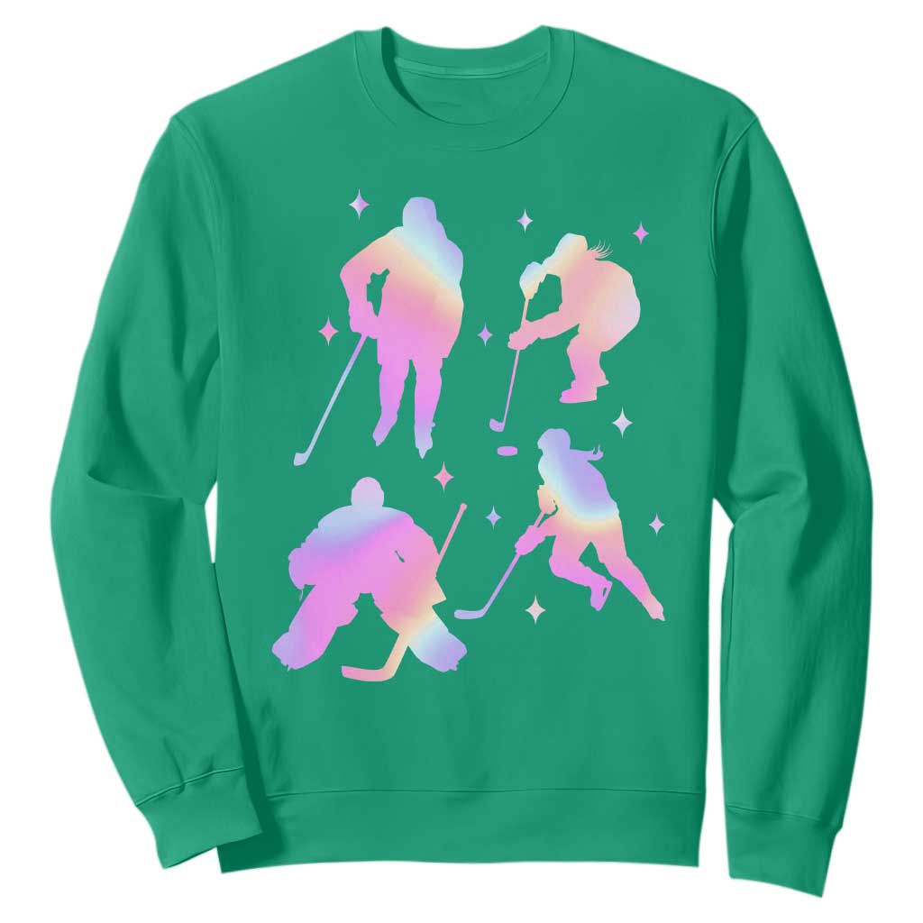 Iridescent Effect Hockey Players Retro Sport Lover Gift Sweatshirt TS12 Irish Green Print Your Wear