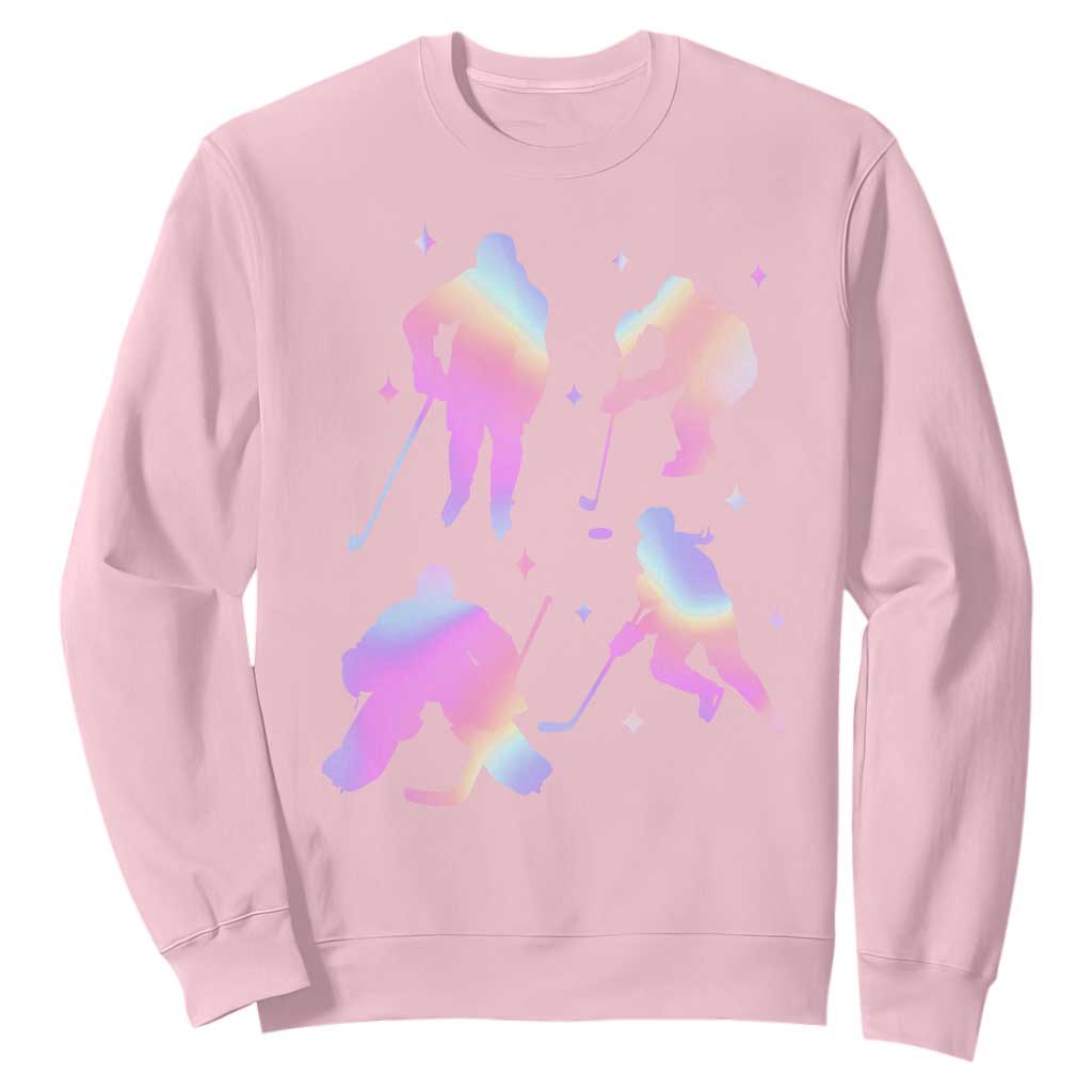 Iridescent Effect Hockey Players Retro Sport Lover Gift Sweatshirt TS12 Light Pink Print Your Wear
