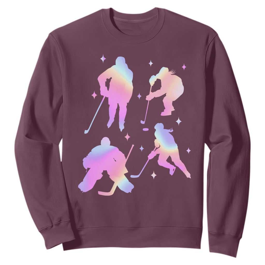 Iridescent Effect Hockey Players Retro Sport Lover Gift Sweatshirt TS12 Maroon Print Your Wear