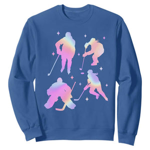 Iridescent Effect Hockey Players Retro Sport Lover Gift Sweatshirt TS12 Royal Blue Print Your Wear