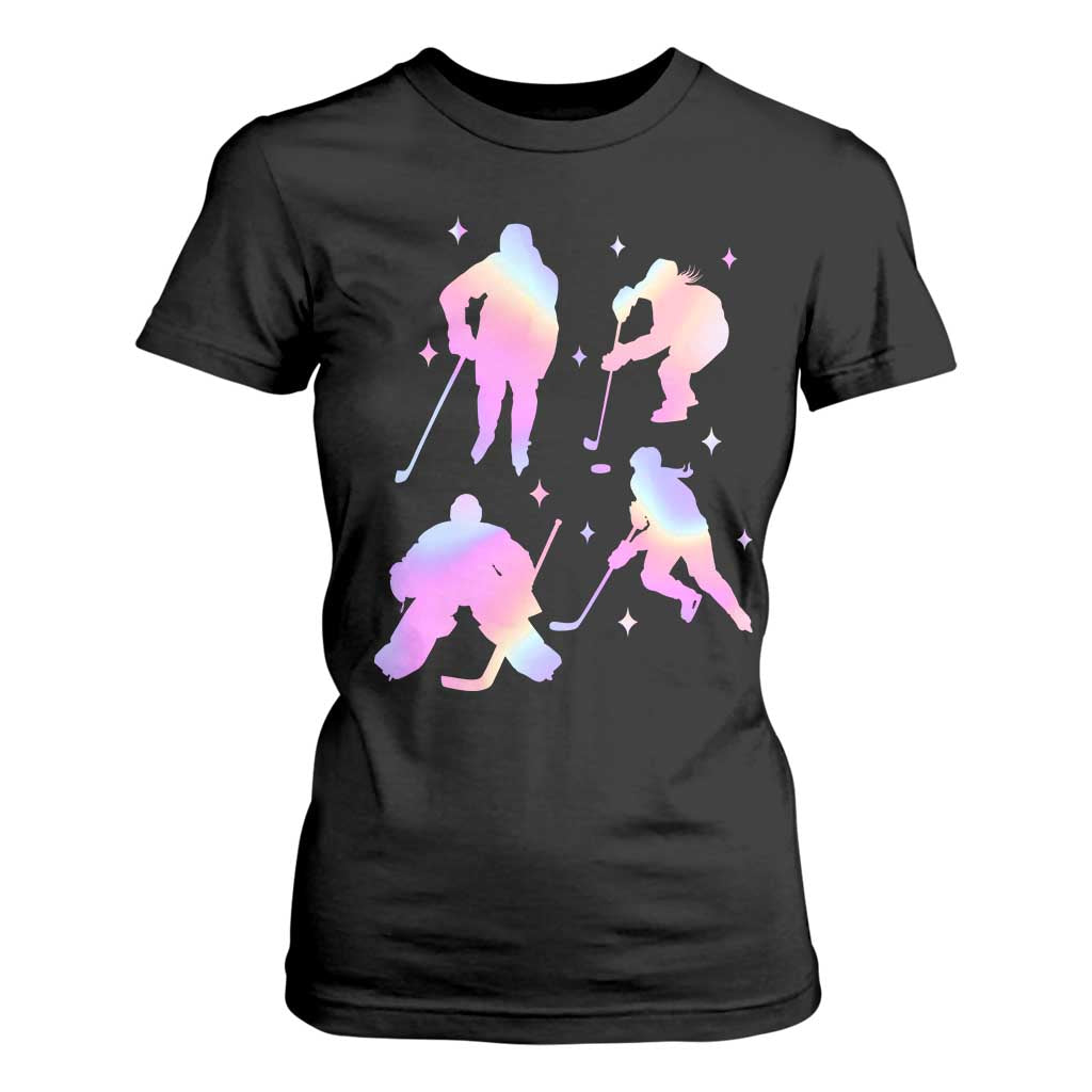 Iridescent Effect Hockey Players Retro Sport Lover Gift T Shirt For Women TS12 Black Print Your Wear