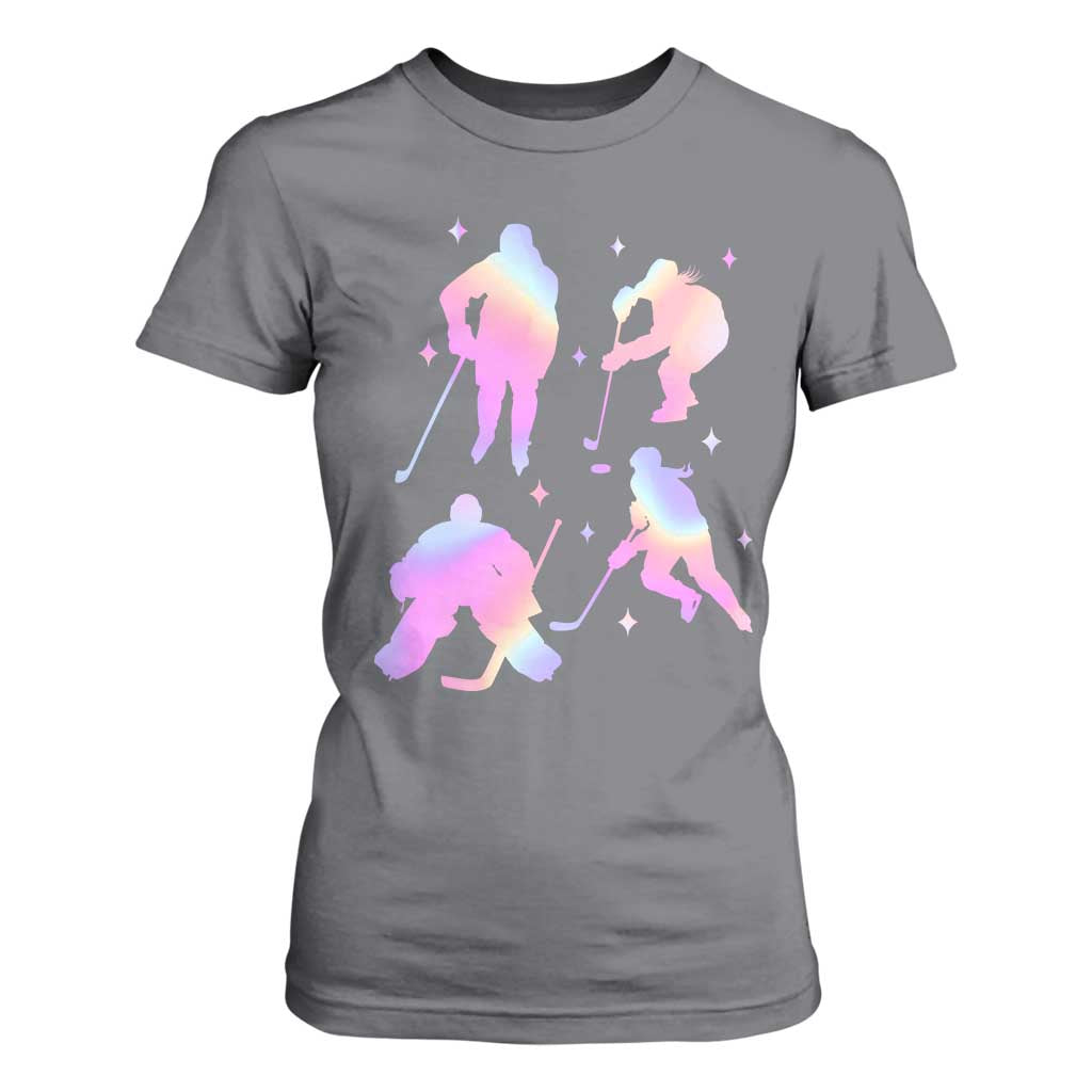 Iridescent Effect Hockey Players Retro Sport Lover Gift T Shirt For Women TS12 Charcoal Print Your Wear