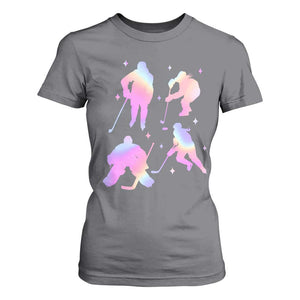 Iridescent Effect Hockey Players Retro Sport Lover Gift T Shirt For Women TS12 Charcoal Print Your Wear