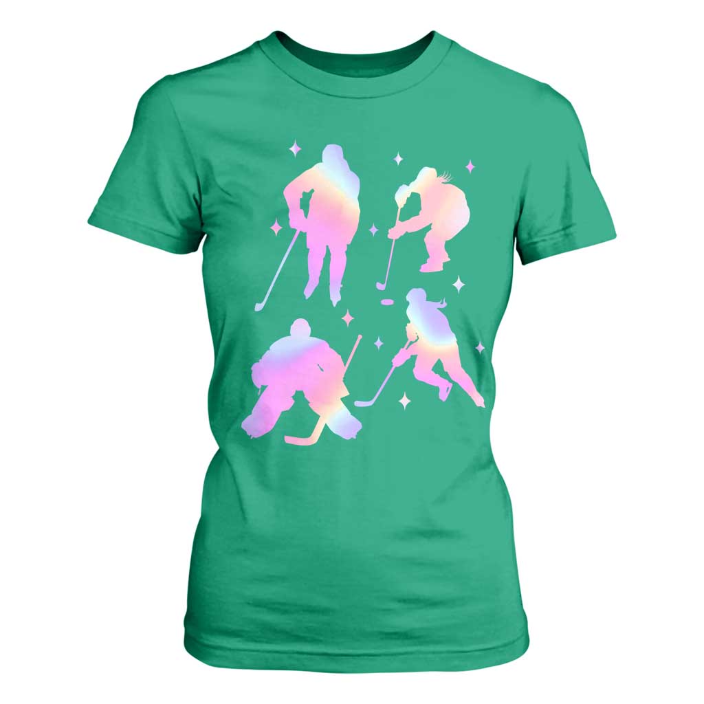 Iridescent Effect Hockey Players Retro Sport Lover Gift T Shirt For Women TS12 Irish Green Print Your Wear