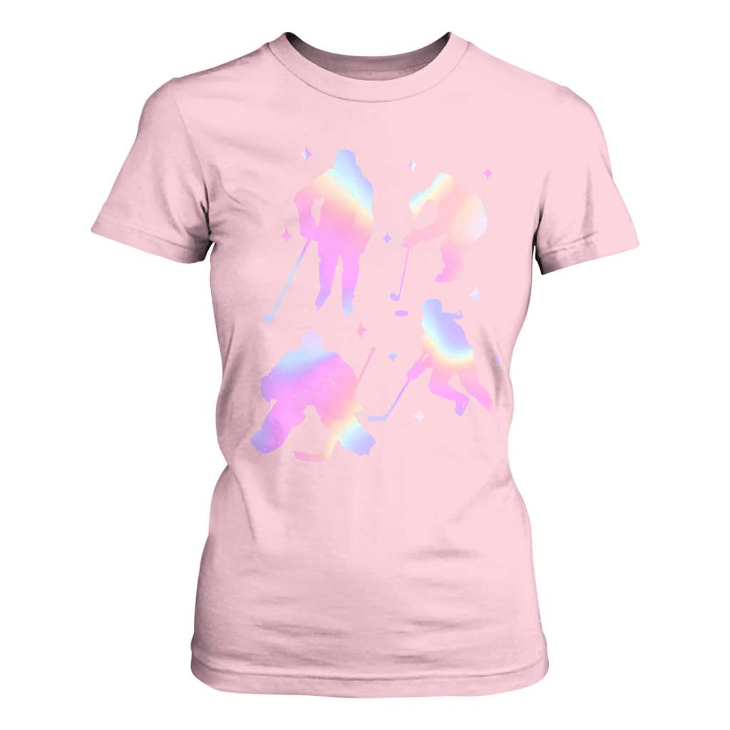 Iridescent Effect Hockey Players Retro Sport Lover Gift T Shirt For Women TS12 Light Pink Print Your Wear