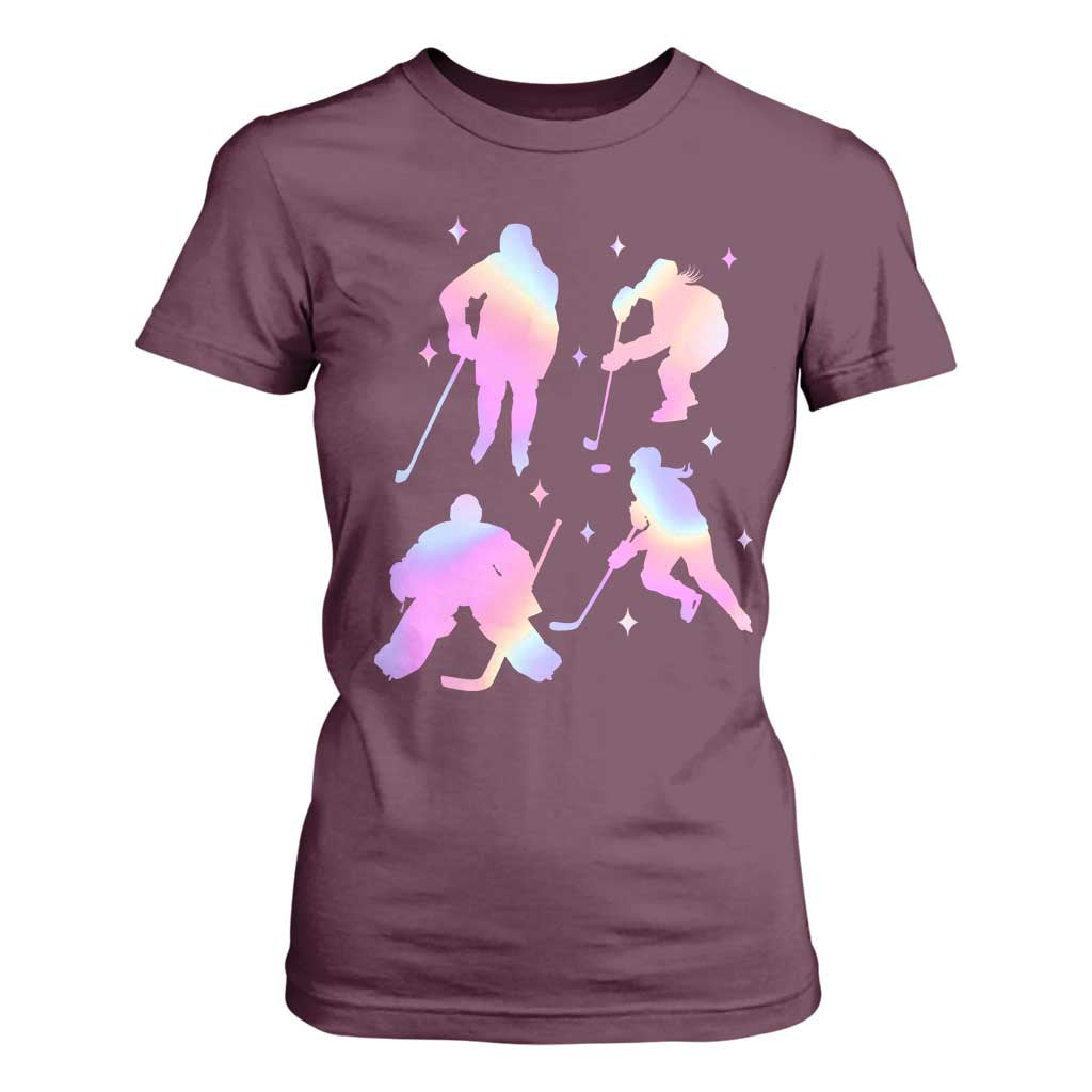 Iridescent Effect Hockey Players Retro Sport Lover Gift T Shirt For Women TS12 Maroon Print Your Wear