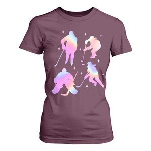 Iridescent Effect Hockey Players Retro Sport Lover Gift T Shirt For Women TS12 Maroon Print Your Wear