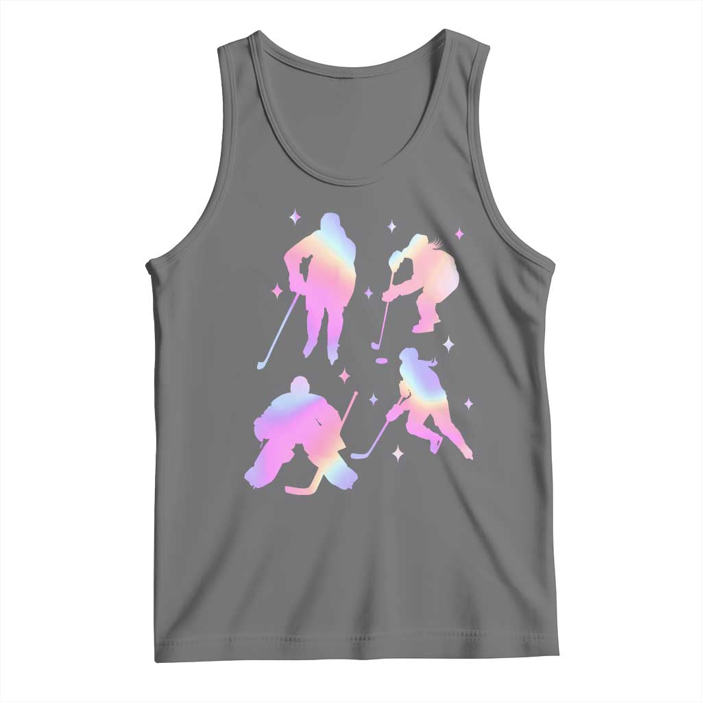 Iridescent Effect Hockey Players Retro Sport Lover Gift Tank Top TS12 Black Heather Print Your Wear