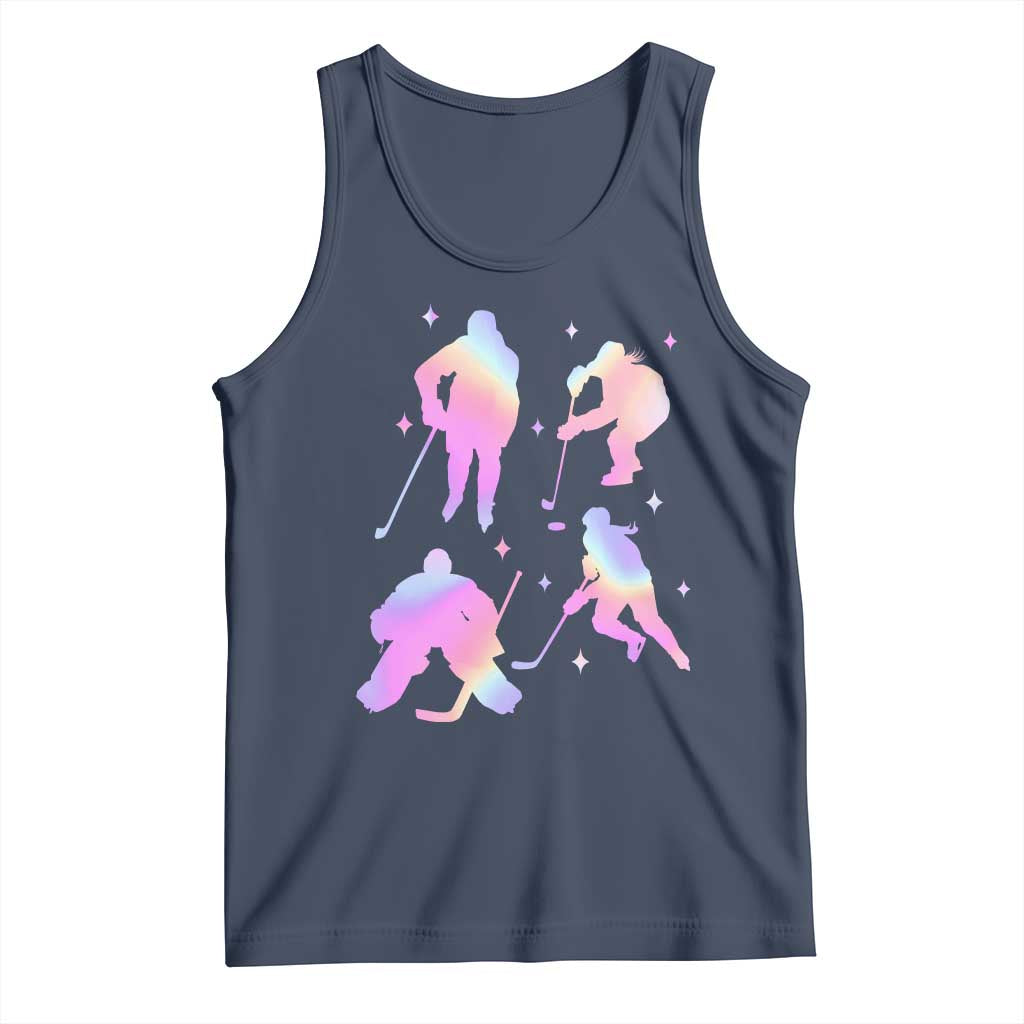 Iridescent Effect Hockey Players Retro Sport Lover Gift Tank Top TS12 Navy Print Your Wear