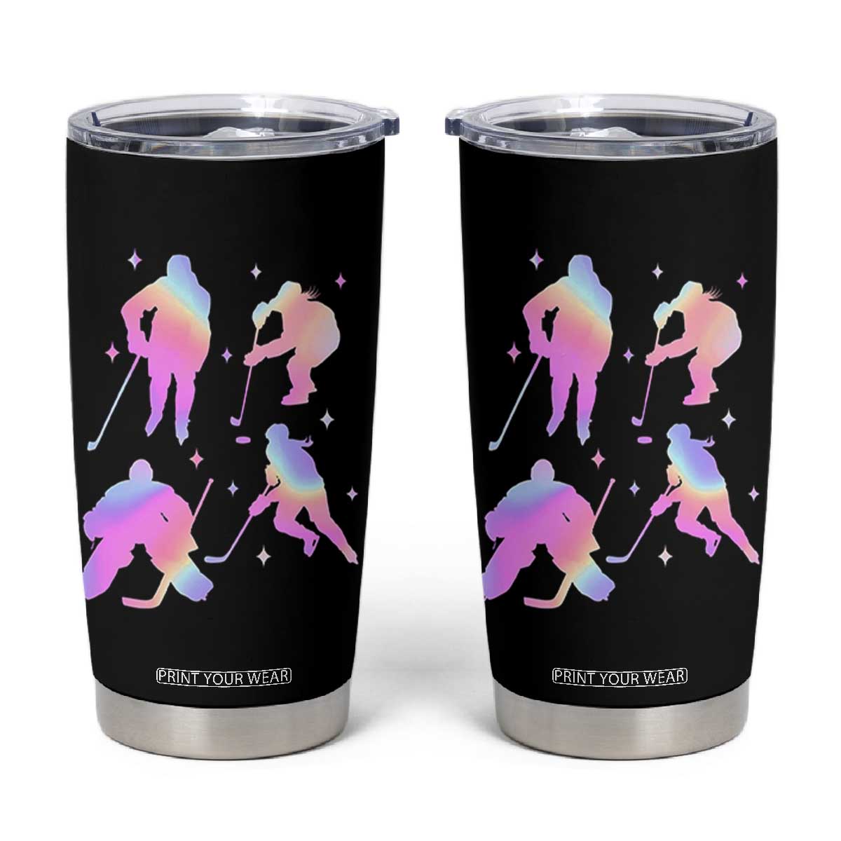 Iridescent Effect Hockey Players Retro Sport Lover Gift Tumbler Cup TS12 Black Print Your Wear
