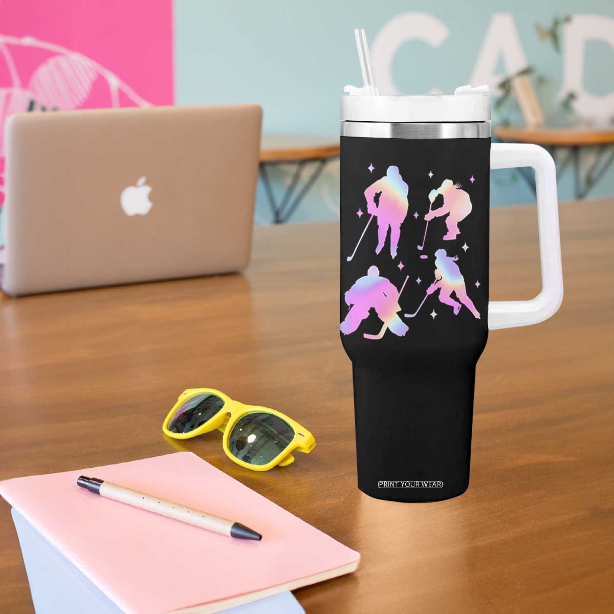 Iridescent Effect Hockey Players Retro Sport Lover Gift Tumbler With Handle TS12 Print Your Wear