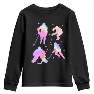 Iridescent Effect Hockey Players Retro Sport Lover Gift Youth Sweatshirt TS12 Black Print Your Wear