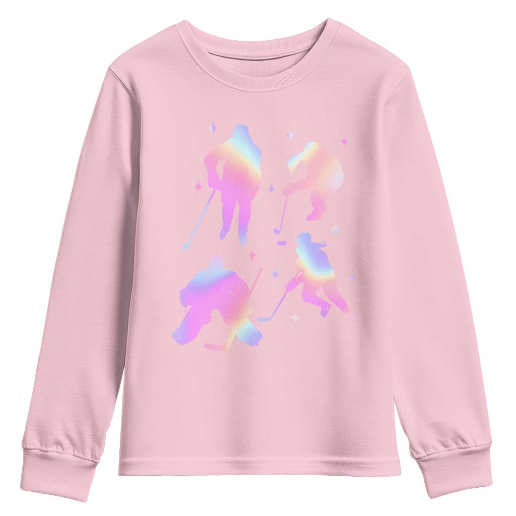 Iridescent Effect Hockey Players Retro Sport Lover Gift Youth Sweatshirt TS12 Light Pink Print Your Wear