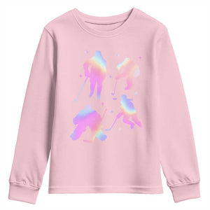 Iridescent Effect Hockey Players Retro Sport Lover Gift Youth Sweatshirt TS12 Light Pink Print Your Wear