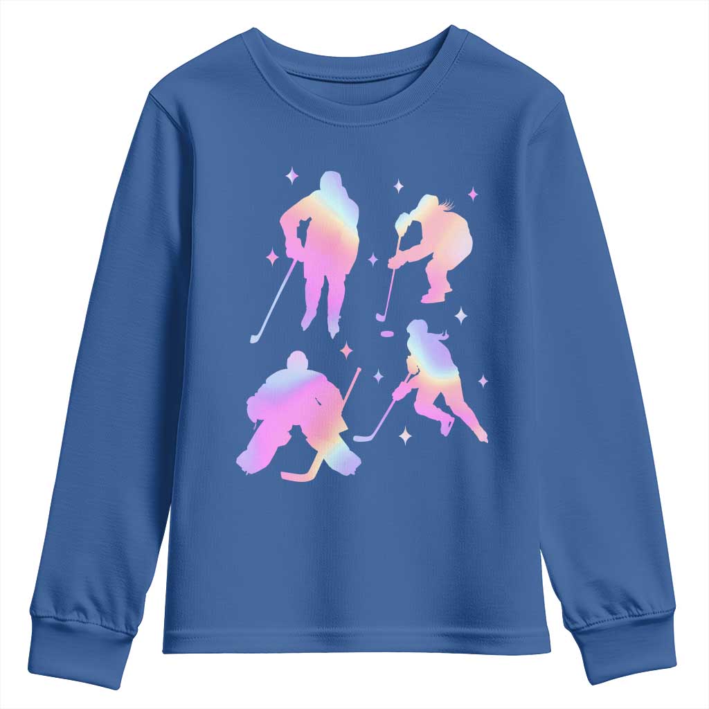 Iridescent Effect Hockey Players Retro Sport Lover Gift Youth Sweatshirt TS12 Royal Blue Print Your Wear