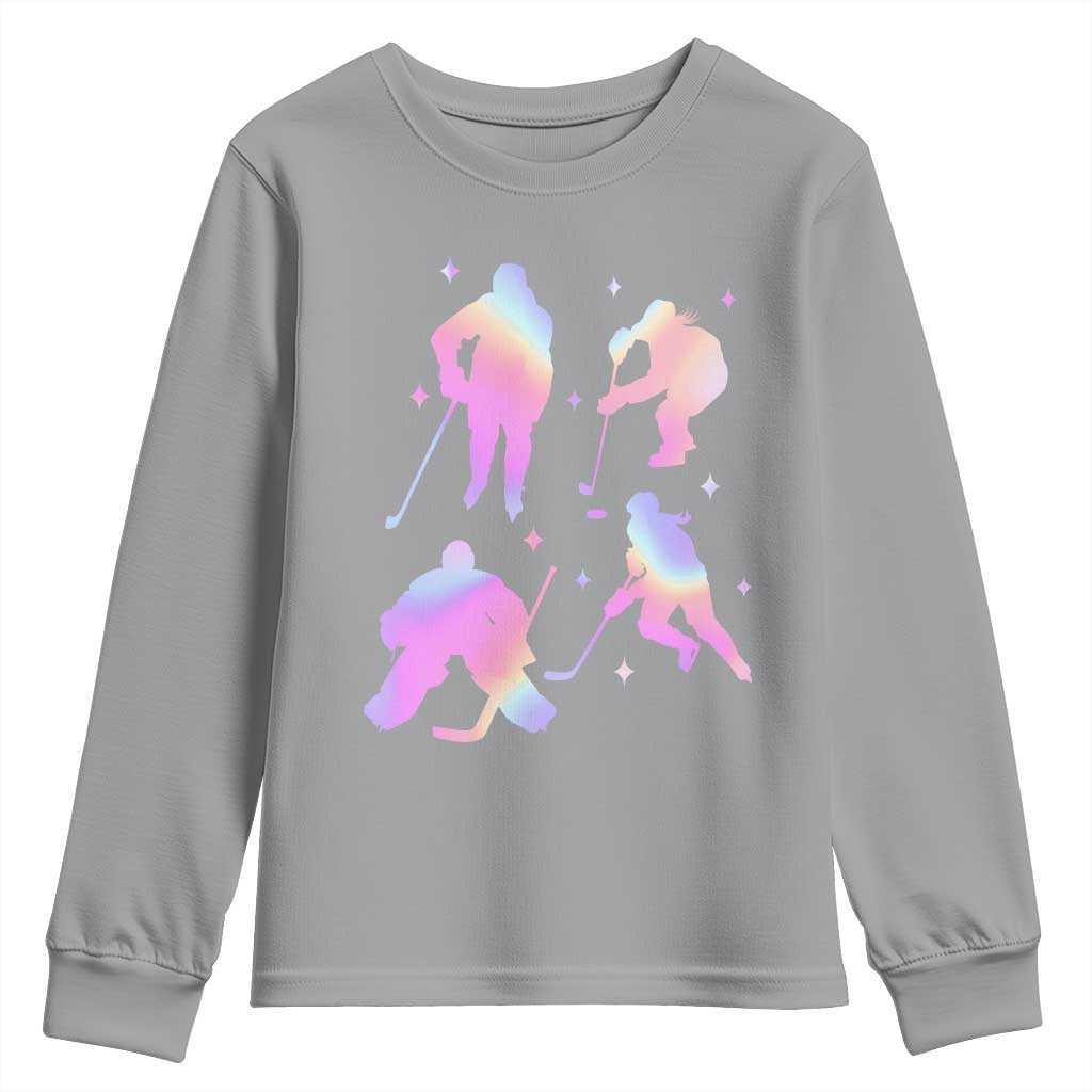 Iridescent Effect Hockey Players Retro Sport Lover Gift Youth Sweatshirt TS12 Sport Gray Print Your Wear